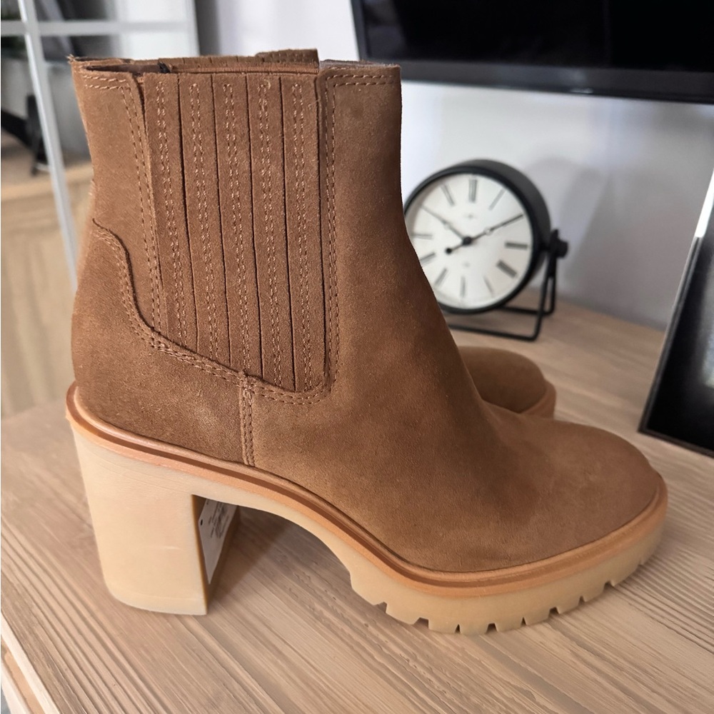 Dolce Vita Tan Suede Chelsea Block Heel Boots